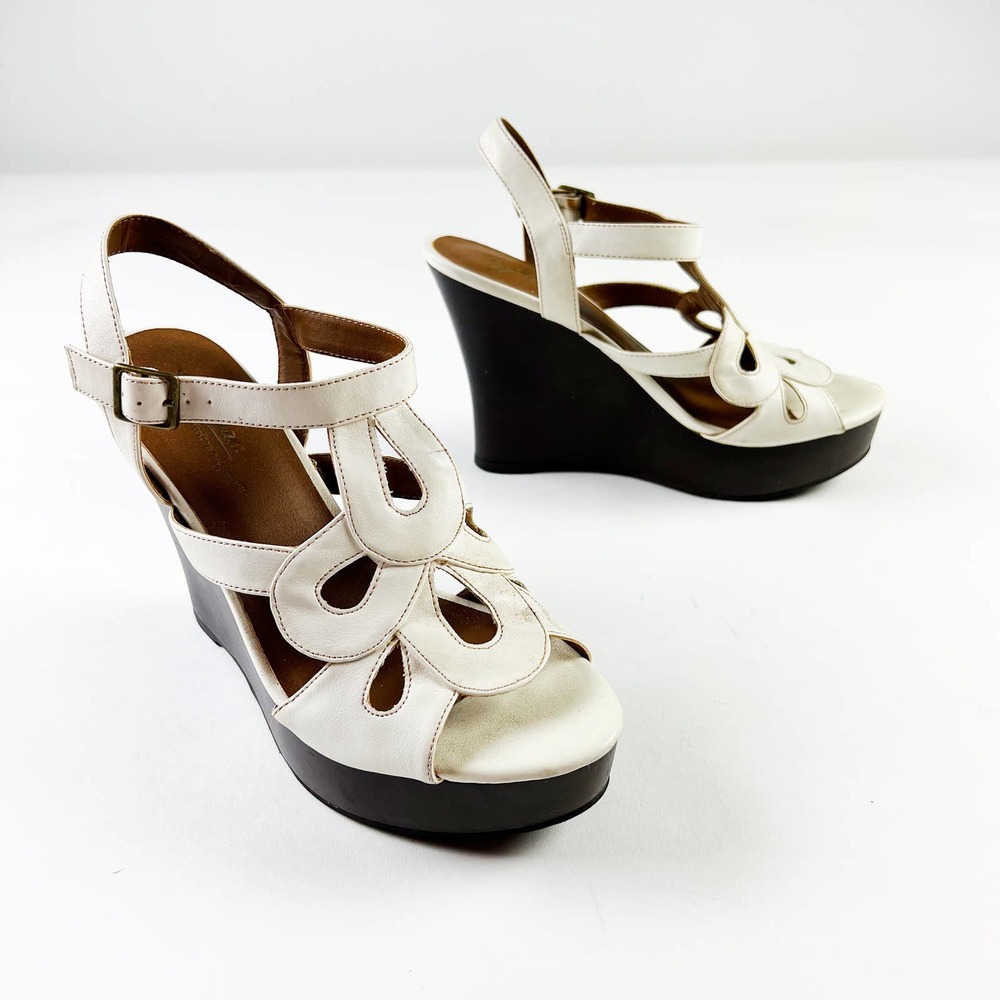 Vintage 90s y2k Zodiac white platform wedge sandal heel boho hippie shoes 8.5 M